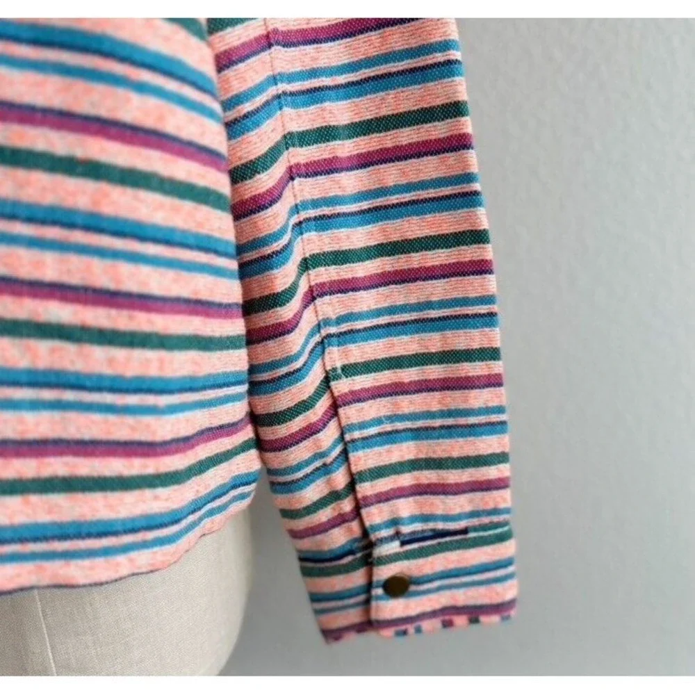 ZARA‎ Open Front Jacket Overshirt M Textured Multicolor Striped Embroidered Boho